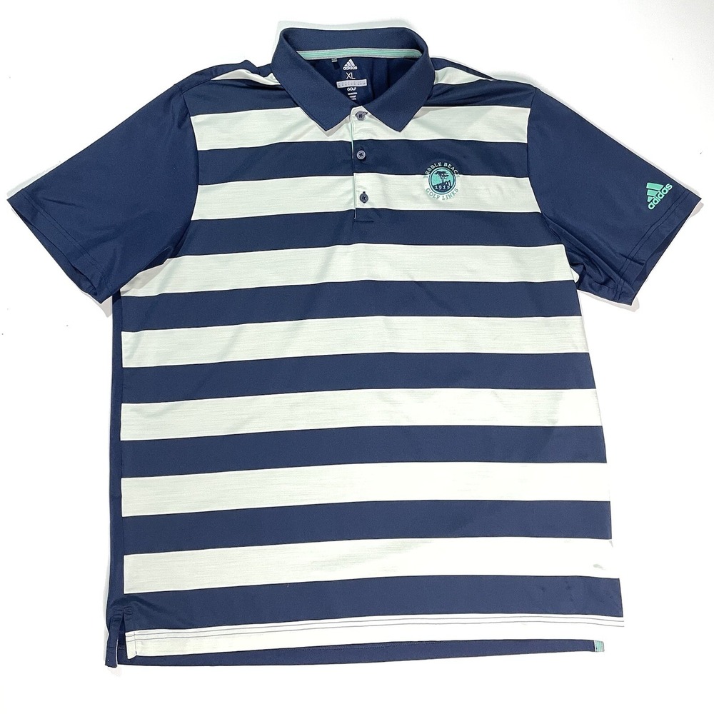 Adidas Men's Polo Shirt Size XL Blue Striped Pebble Beach Golf Activewear 1919